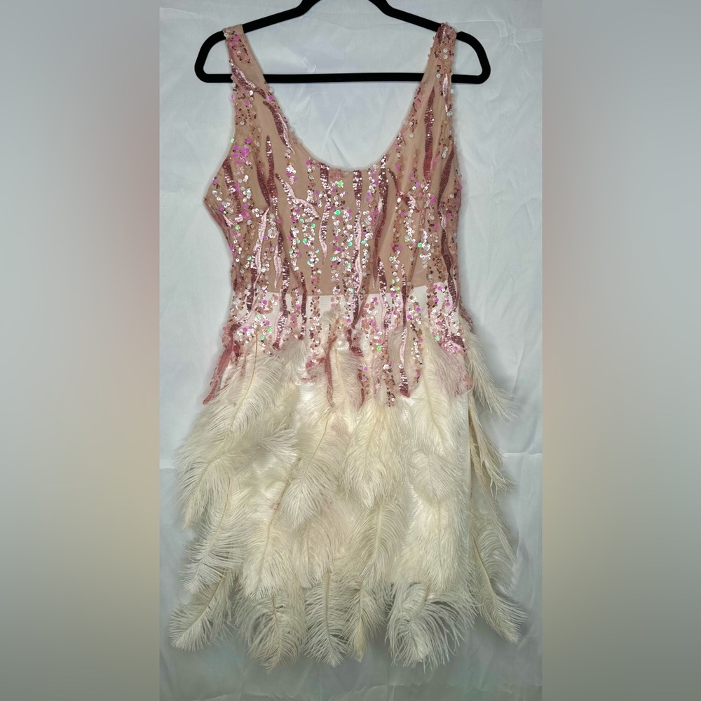 Glamorous Gatsby-Inspired Feather and Sequin Dress